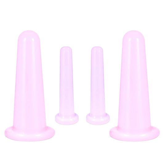 Dimeho 4 Pcs Facial Cupping Set Silicone Vacuum Cupping Cups Facial Cupping Treatment Anti Aging Beauty Tool for Face and Eye Cupping Massage (Pink 2 Small + 2 Large)