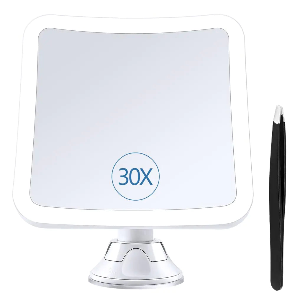 PIMPLEGO Magnifying Mirror with Light 30x Lighted Makeup Mirror with Magnification Rechargeable Magnifying Mirror Suction Cup with 1500 mAh Lithium Battery Vanity Mirror for Precision Makeup