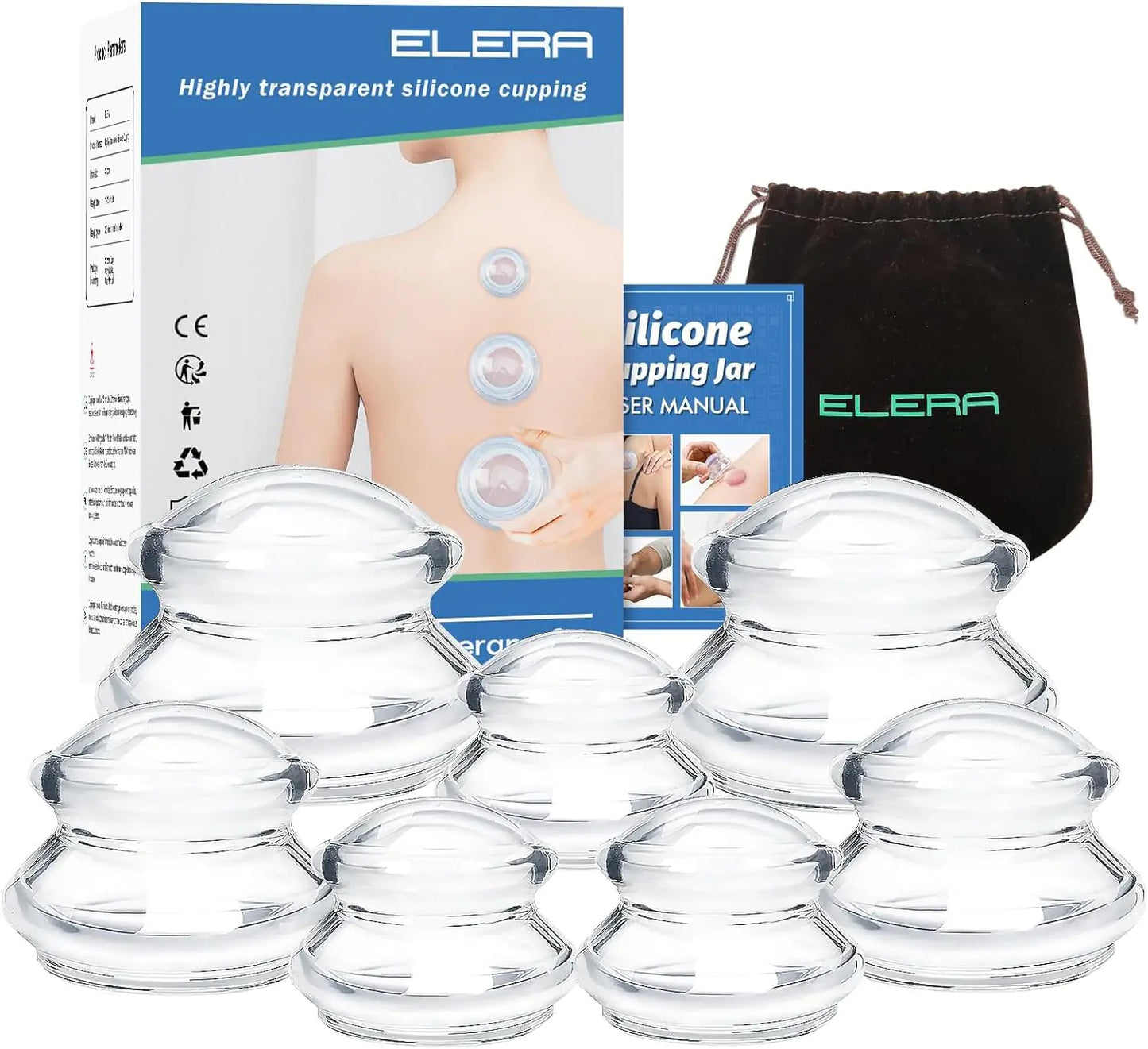 ELERA Silicone Cupping Therapy Set Professionally Chinese Massage Cups for Cupping Therapy and Cellulite Reduction (7 Cups)
